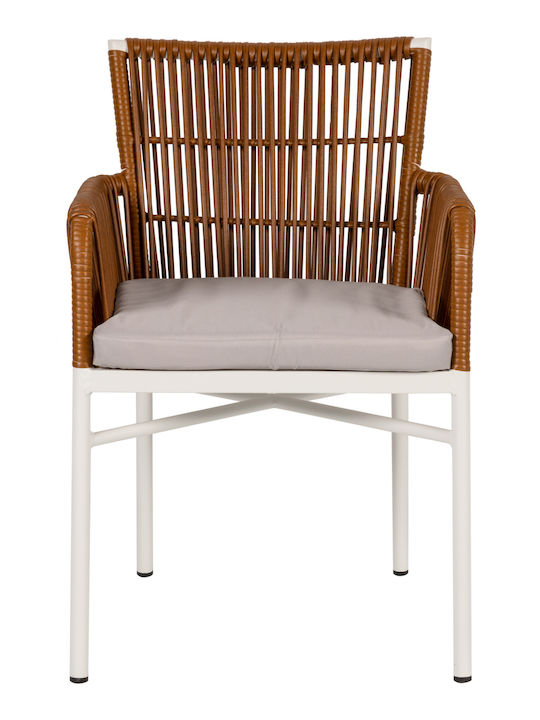 Fotoliu de Exterior Rattan Bluenile Alb / maro cu pernă 1buc 56x60x89cm.