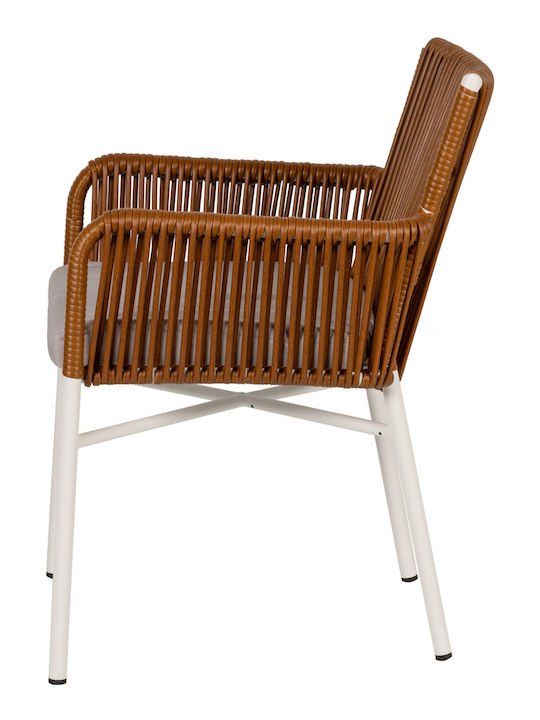 Fotoliu de Exterior Rattan Bluenile Alb / maro cu pernă 1buc 56x60x89cm.