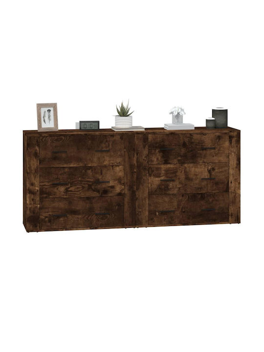vidaXL Kommode Für Schlafzimmer Holzschatten Rauch Eiche Mit 6 Schubladen 160x33x70cm