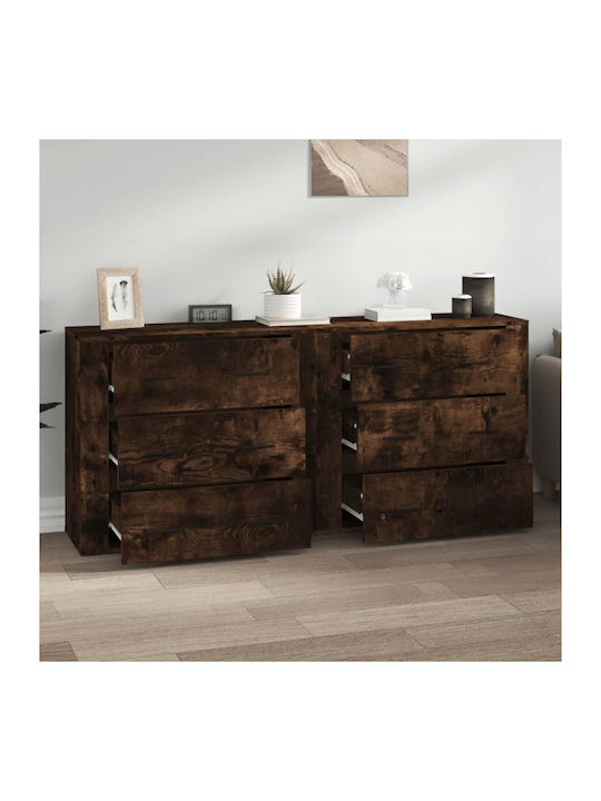 vidaXL Kommode Für Schlafzimmer Holzschatten Rauch Eiche Mit 6 Schubladen 160x33x70cm