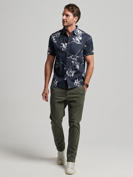 Hawaiian Hibiscus Short-sleeved Shirt Floral Navy Blue