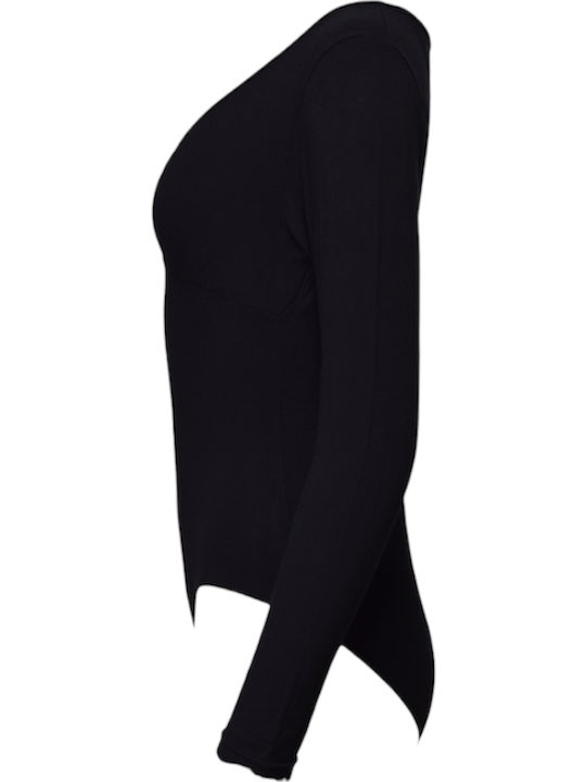 Lingerie Wrap Long Sleeve Bodysuit Black