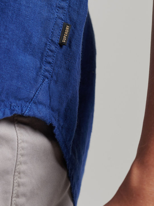 Short-sleeved Linen Shirt Blue