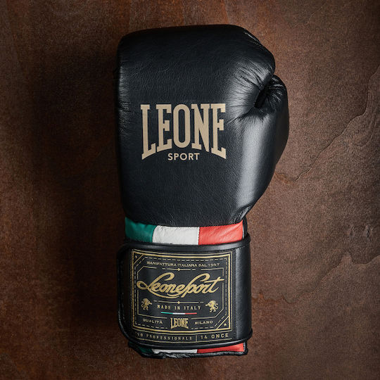 Leone Sport Orlando Tricolore Γάντια Πυγμαχίας Δερμάτινα για Αγώνα Μαύρα