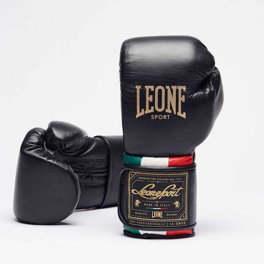 Leone Sport Orlando Tricolore Γάντια Πυγμαχίας Δερμάτινα για Αγώνα Μαύρα
