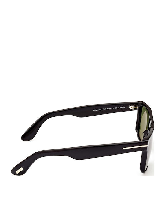 Tom Ford Men's Sunglasses with Black Horn-Rimmed Frame and Green Gradient Lens TF0999 01N