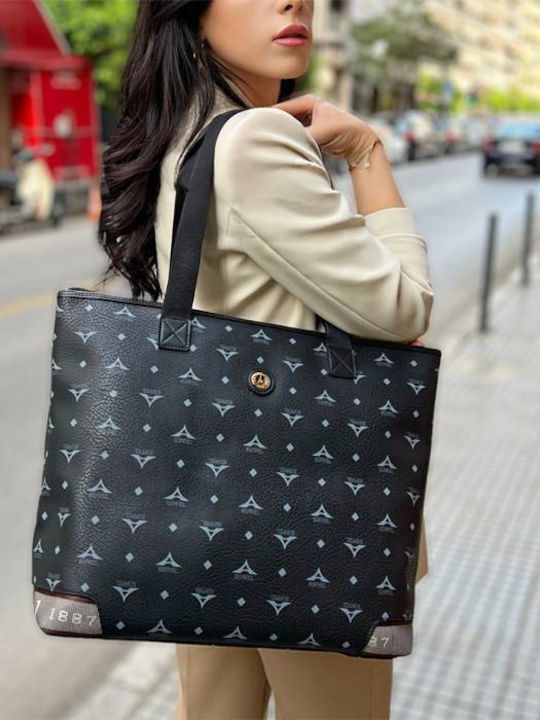 Δερμάτινη Γυναικεία Τσάντα Shopper Ώμου Μαύρη
