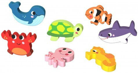Дървен Детски Пъзел Pegged Морски Животни За 1+ Години 7 Части Tooky Toys