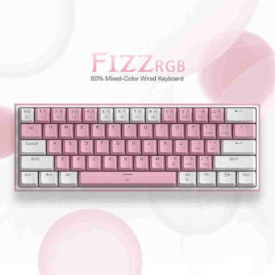 Redragon K617 FIZZ Gaming Mechanical Keyboard 60% with Custom Red switches and RGB lighting (English US) Pink/White