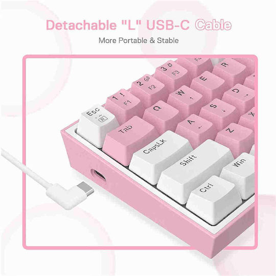 Redragon K617 FIZZ Gaming Mechanical Keyboard 60% with Custom Red switches and RGB lighting (English US) Pink/White
