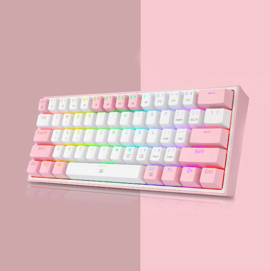 Redragon K617 FIZZ Gaming Mechanical Keyboard 60% with Custom Red switches and RGB lighting (English US) White/Pink