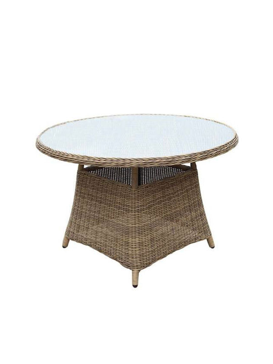 Masa pentru spații exterioare Rattan cu suprafață din sticlă Letizia 118x118x75buc