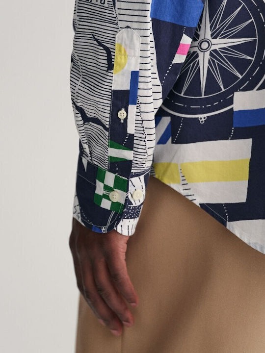 Long-sleeved Cotton Shirt in Wide Line Multicolour