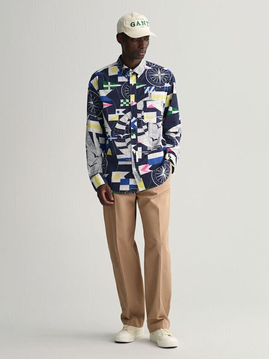 Long-sleeved Cotton Shirt in Wide Line Multicolour