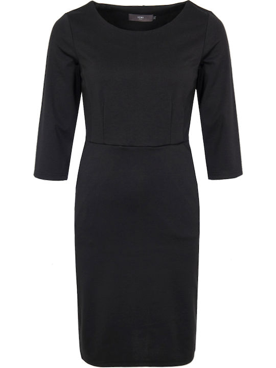 ICHI Kate Midi Dress 3/4 Sleeve Black