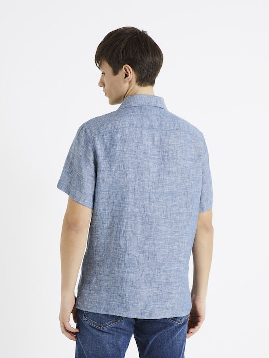 Celio Damarlin Chambray Herrenhemd Kurzärmelig Leinen Blau