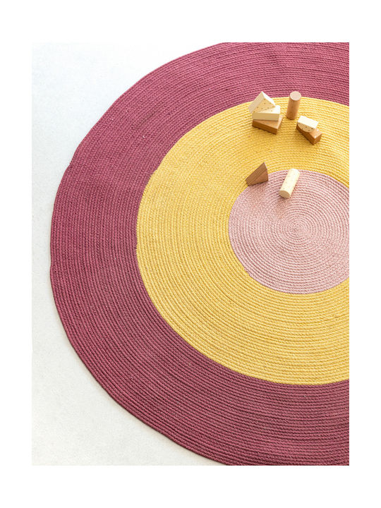 Palamaiki Tricolore Kinder Teppich Rosa Rund mit Durchmesser 140cm