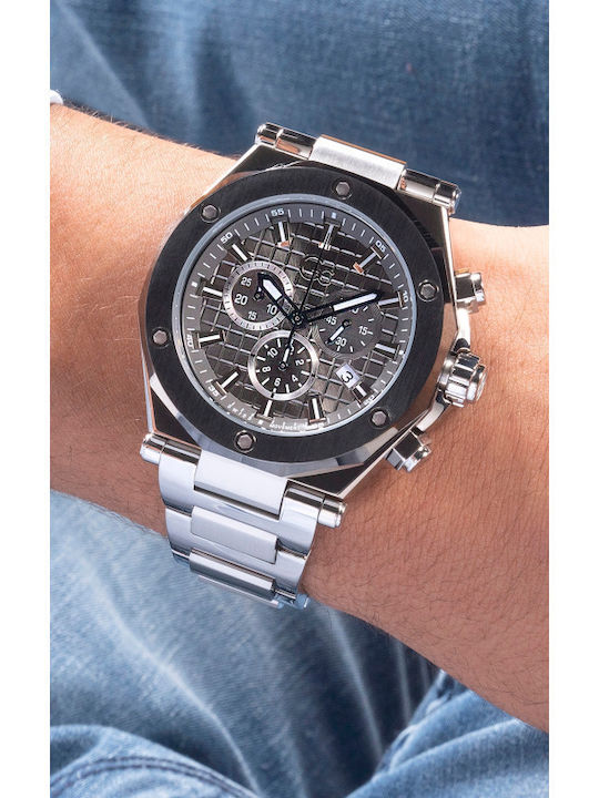 GC Watches Legacy Ανδρικό Ρολόι 44mm Χρονογράφος Μπαταρίας με Ασημί Μεταλλικό Μπρασελέ