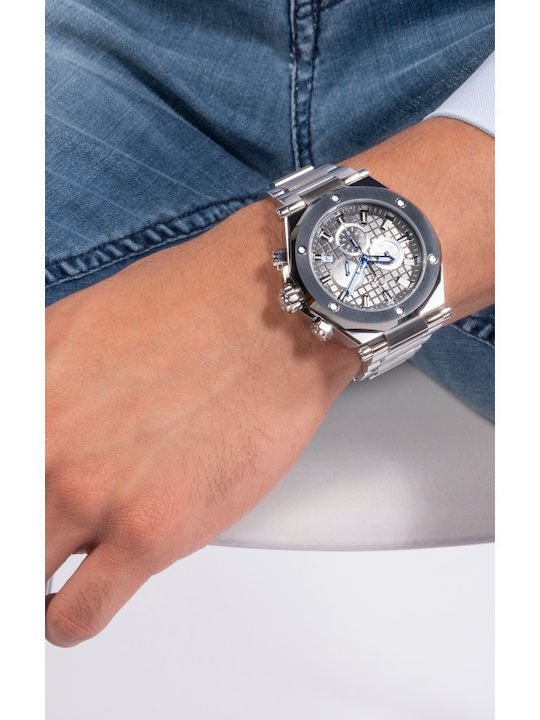 GC Watches Legacy Ανδρικό Ρολόι 44mm Χρονογράφος Μπαταρίας με Ασημί Μεταλλικό Μπρασελέ