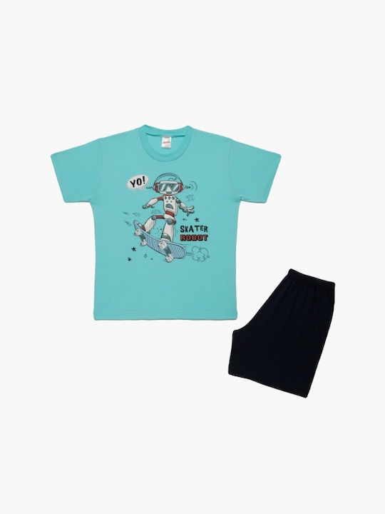 Minerva Set Top & Bottom Kids Summer Cotton Pyjamas Turquoise