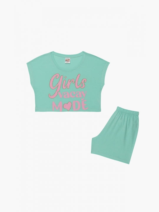 Minerva Set Top & Bottom Kids Summer Cotton Pyjamas Turquoise