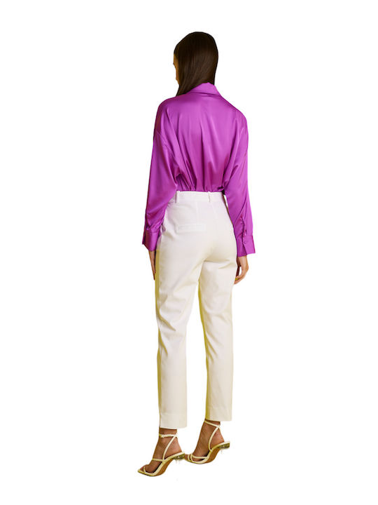 MY T Women's Fabric Capri Trousers in Straight Line White