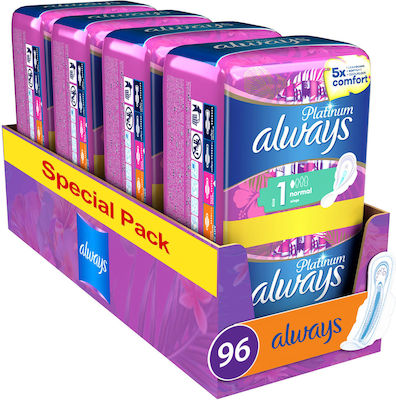 Always Platinum Normal Plus Hygienepads mit Flügeln Größe 1 96Stück