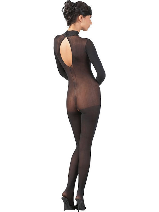 Mandy Mystery Long-Sleeved Catsuit Ouvert Секси Бодистокинг Черен