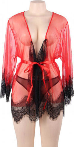 CyprusLoveShop Sexy Σετ με Ρόμπα Unwrap Me Mesh Kimono with String Κόκκινο