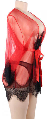 CyprusLoveShop Sexy Σετ με Ρόμπα Unwrap Me Mesh Kimono with String Κόκκινο