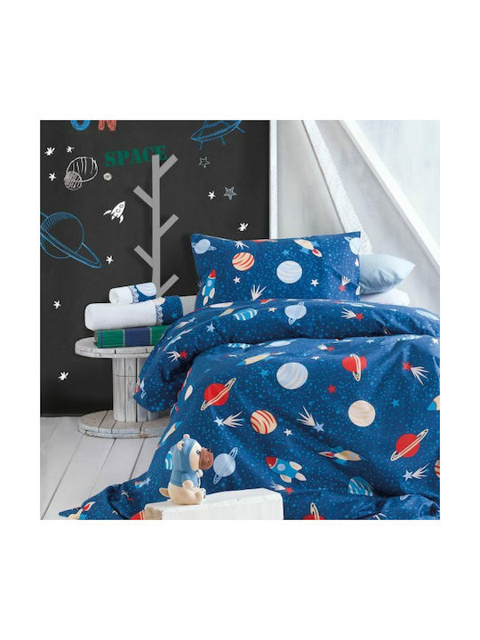 Rythmos Sheet Set Semi-double with Elastic Band Cotton Space Odyssey Blue 105x205cm 3pcs