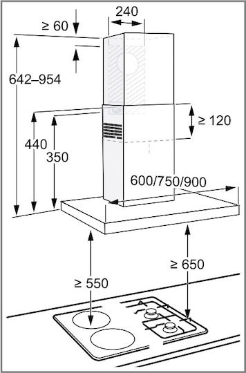 Pitsos Șemineu Hotă 60cm Inox