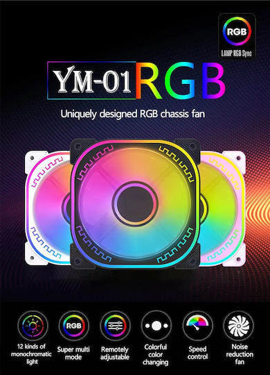 Lovingcool YM-01 Case Fan 120mm (1800rpm / 61cfm) με RGB Φωτισμό και Σύνδεση 3-Pin / 4-Pin Molex