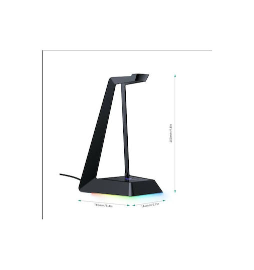 Aukey GH-S8 Desktop Headphone Stand with LED Lighting and USB Port Black