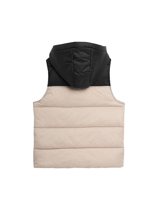 4F Boys Quilted Coat Beige Sleeveless with Ηood