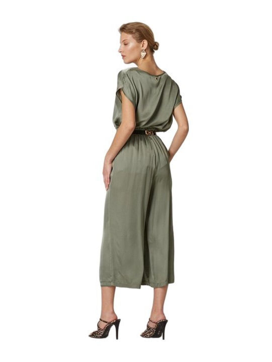 Lynne Damen Satin Palazzo-Hose mit Gummizug Khaki