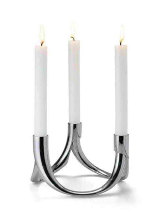 Philippi Bow Set of Candle Holders Metal 4 Seats Silver 17.78x17.78x7.62cm 3pcs