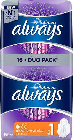 Always Platinum Ultra Normal Plus Hygienepads mit Flügeln für Normaler Fluss 4 Tropfen Größe 1 in Doppelpack 2x4Stk