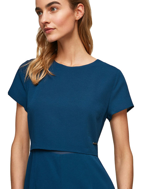 Pernella Women's Denim Short Sleeve One-piece Shorts Ocean