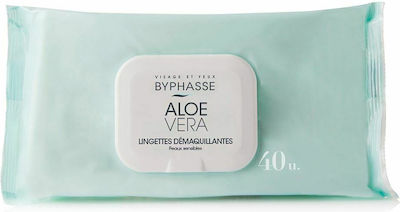 Byphasse Make-up Remover Wipes Aloe Vera Sensitive Skin Cleansing Wipes for Sensitive Skin