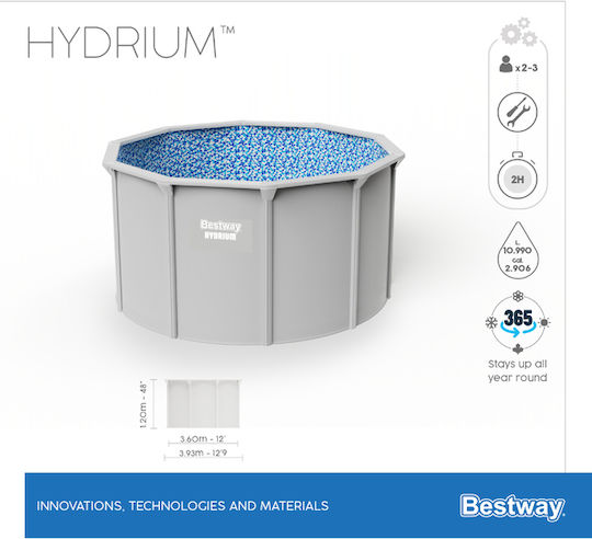 Bestway Hydrium Кръгъл Басейн С Метална Рамка 360x120см Сив