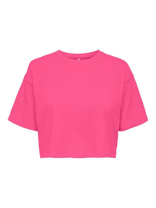 Only Women's Summer Crop Top Cotton Short Sleeve Pink