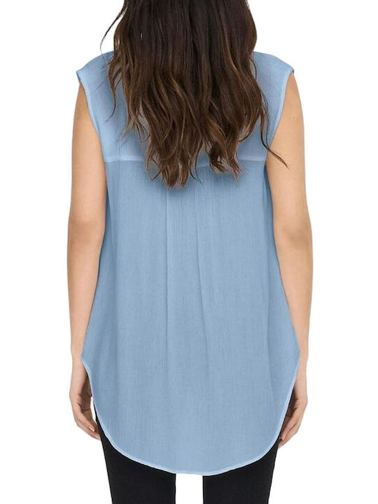 Only Women's Summer Blouse Sleeveless with V Neck Cashmere Blue