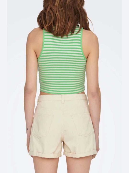 Only Damen Sommerliches Crop Top Ärmellos Gestreift Grün