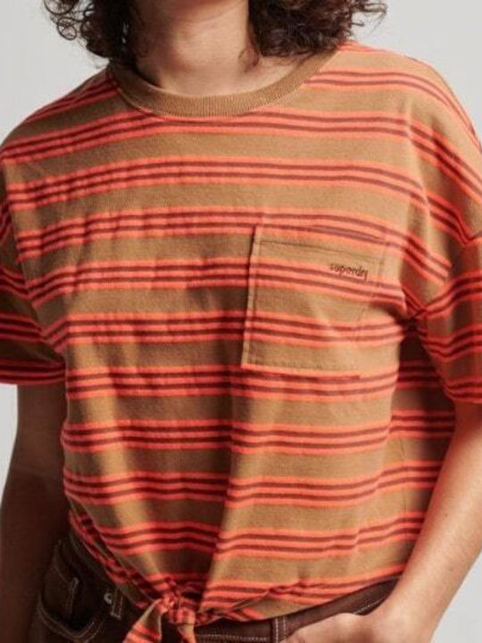 Vintage Γυναικείο Oversized T-shirt Ριγέ Καφέ