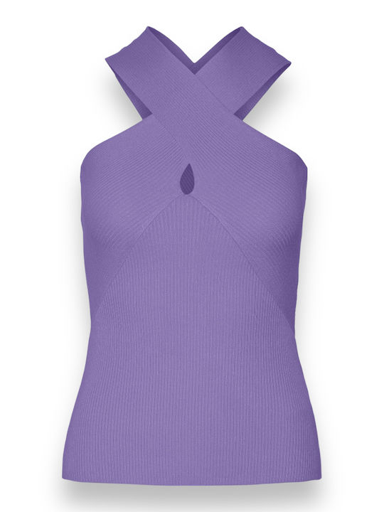 Damen Sommer Bluse Ärmellos mit V-Ausschnitt Flieder