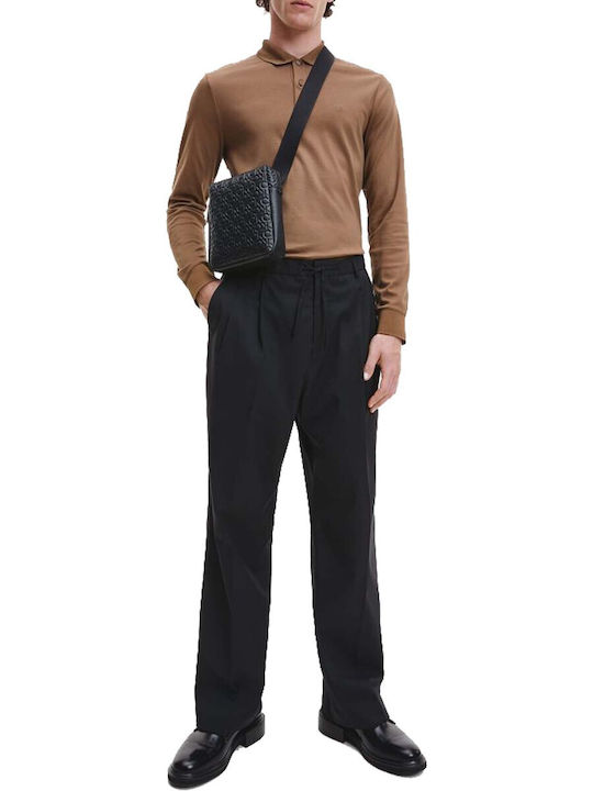 Calvin Klein Men's Long Sleeve Blouse Polo Brown