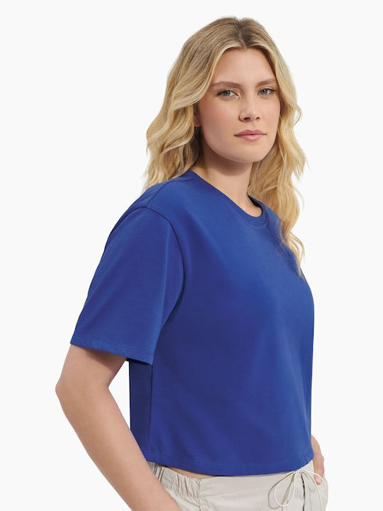 Tana 1125159 Women's Summer Crop Top Cotton Short Sleeve Blue