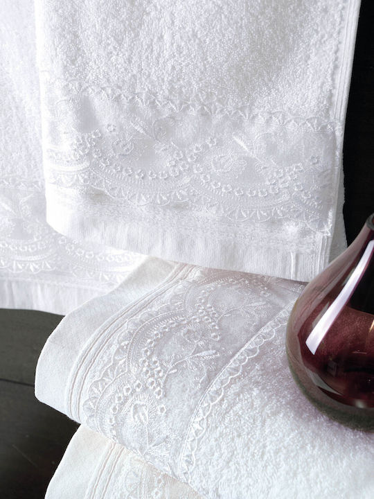 Rythmos Shiraz Set Handtücher für Bräute mit 2 Kissenbezügen White x