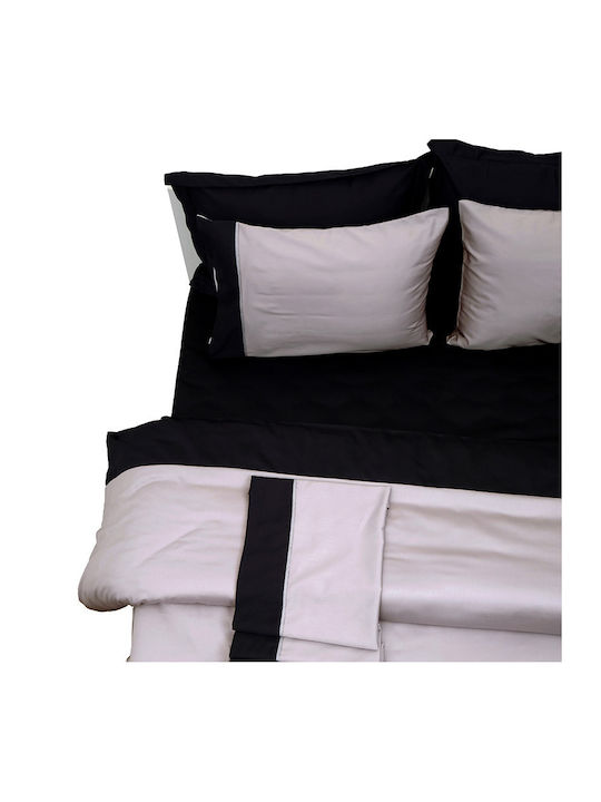 Anna Riska Luxury Bicolour Coverlet Queen Size Cotton Satin Grey / Black 220x240cm